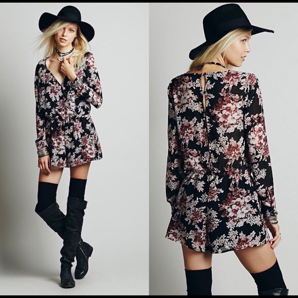 Free People Float Away Floral Print Romper XS